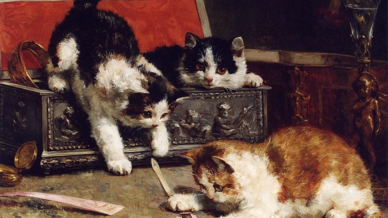 , kitten, three, , , Painting, , , ,,, , 