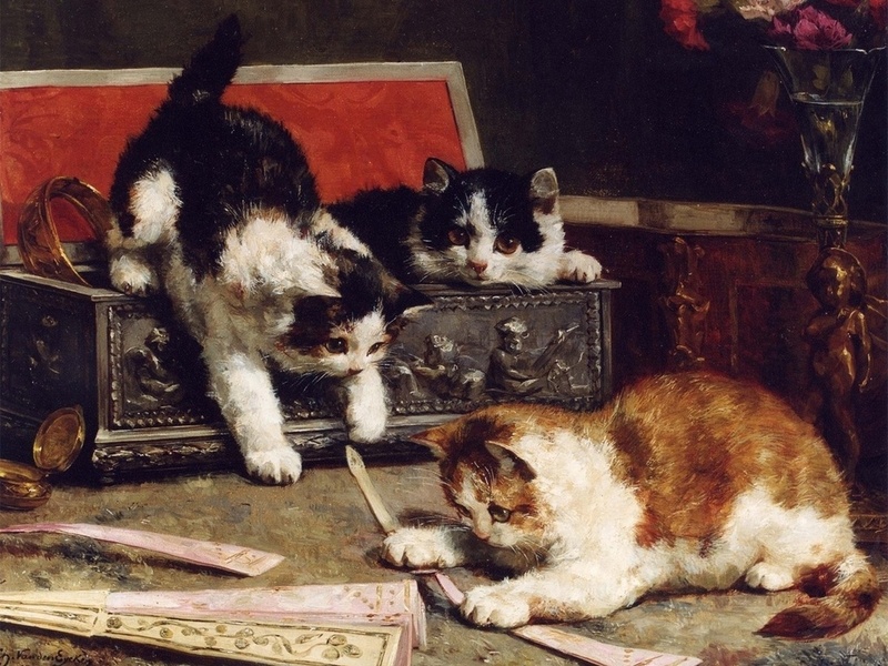 , kitten, three, , , Painting, , , ,,, , 