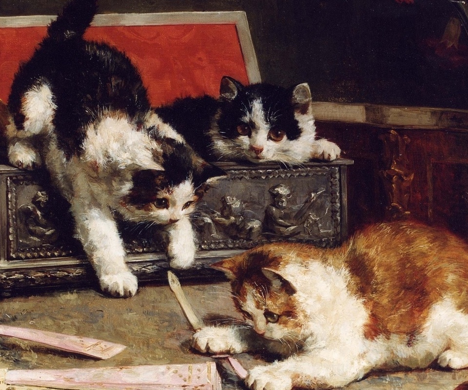 , kitten, three, , , Painting, , , ,,, , 