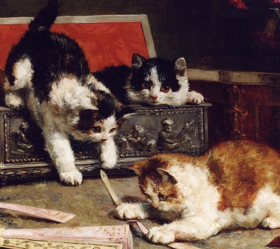 , kitten, three, , , Painting, , , ,,, , 