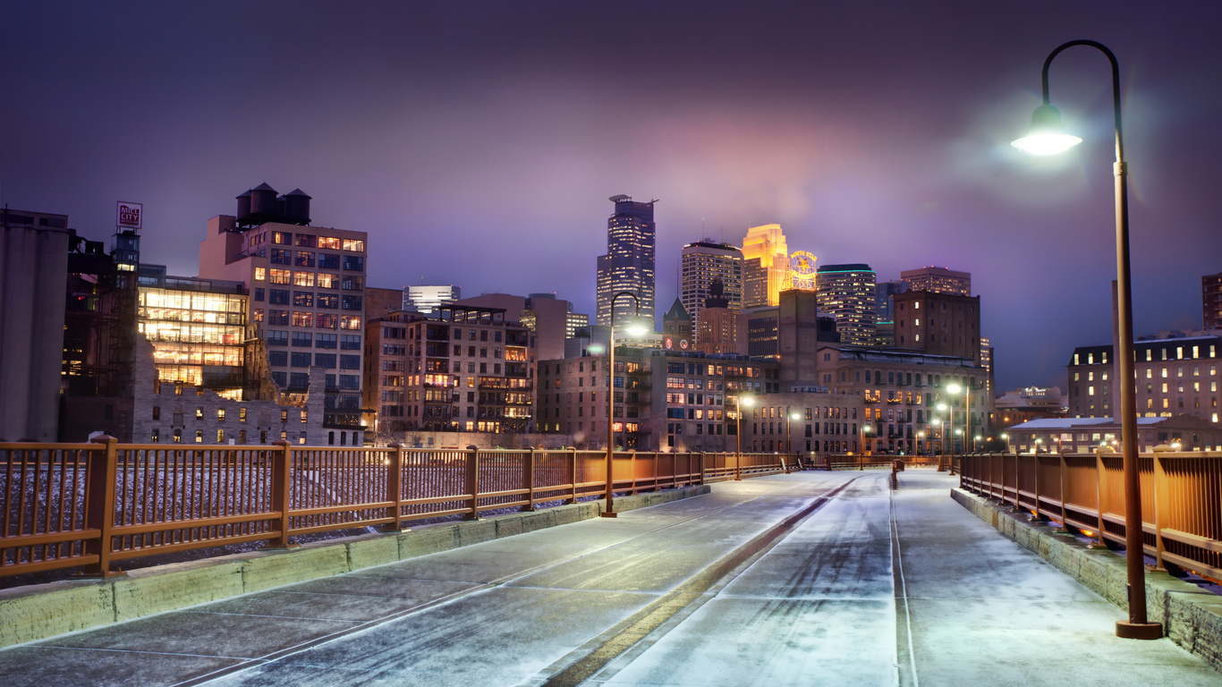 , minneapolis, winter, snow, minnesota, United states, skyline at night