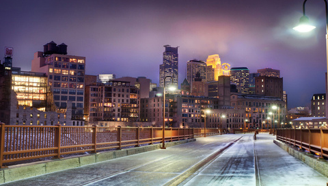 , minneapolis, winter, snow, minnesota, United states, skyline at night