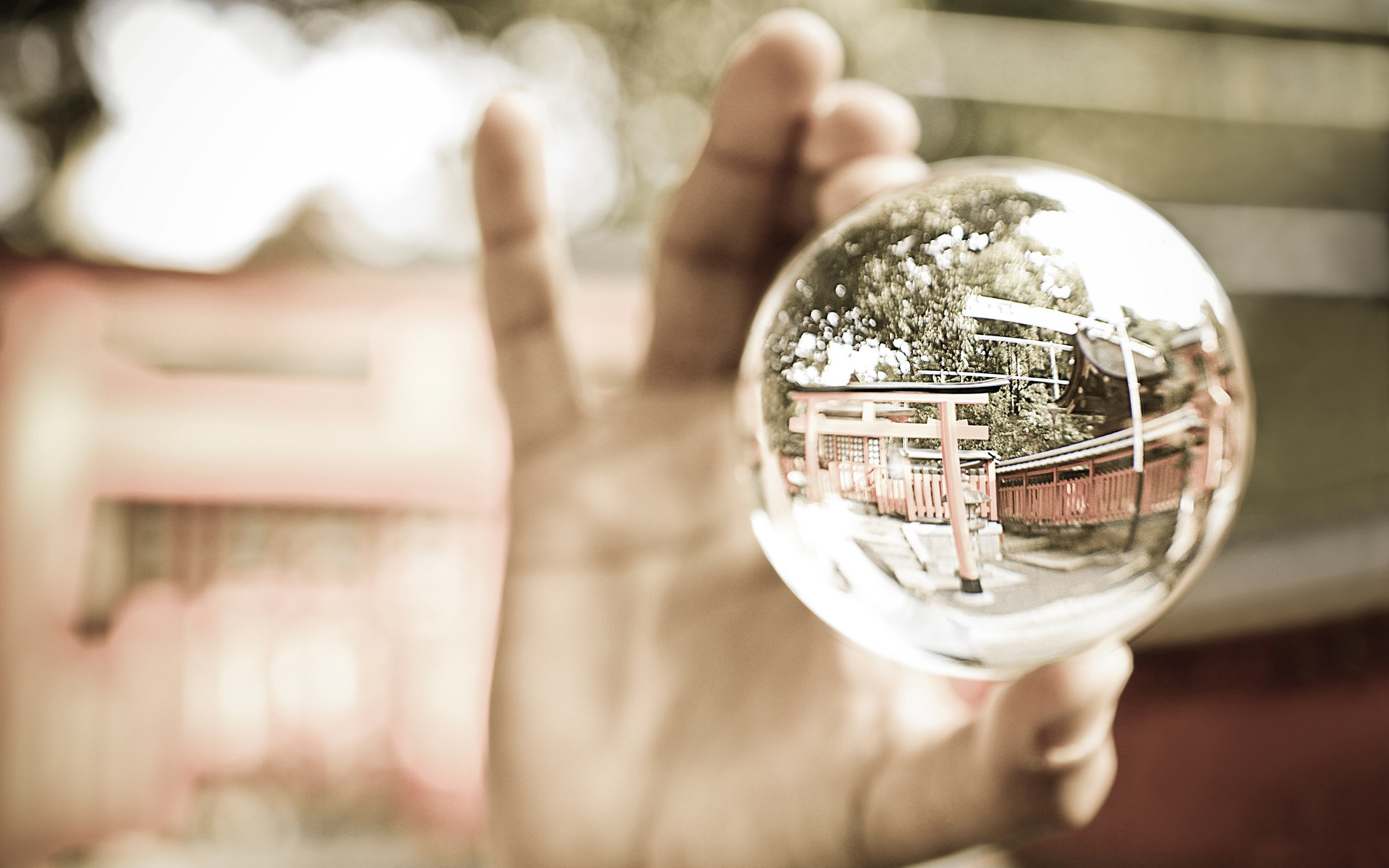 ball, reflection, hand, , , glass, , , 