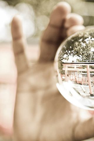 ball, reflection, hand, , , glass, , , 