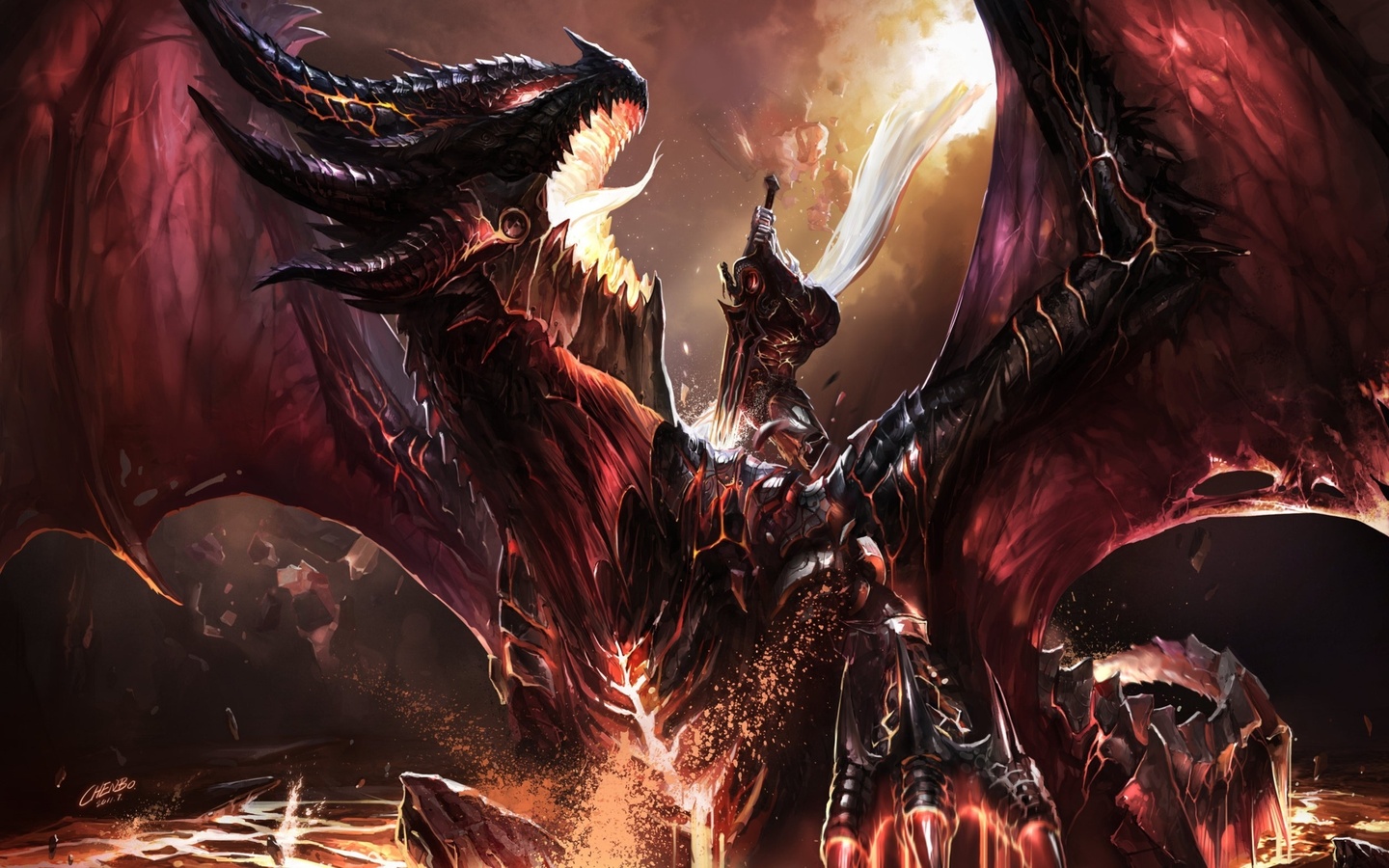 art, dragon, wow, fanart, world of warcraft, , Kill deathwing, chenbo, battle