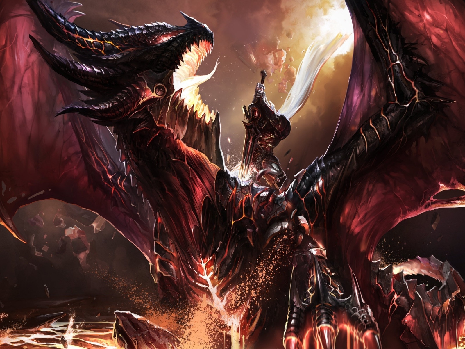 art, dragon, wow, fanart, world of warcraft, , Kill deathwing, chenbo, battle