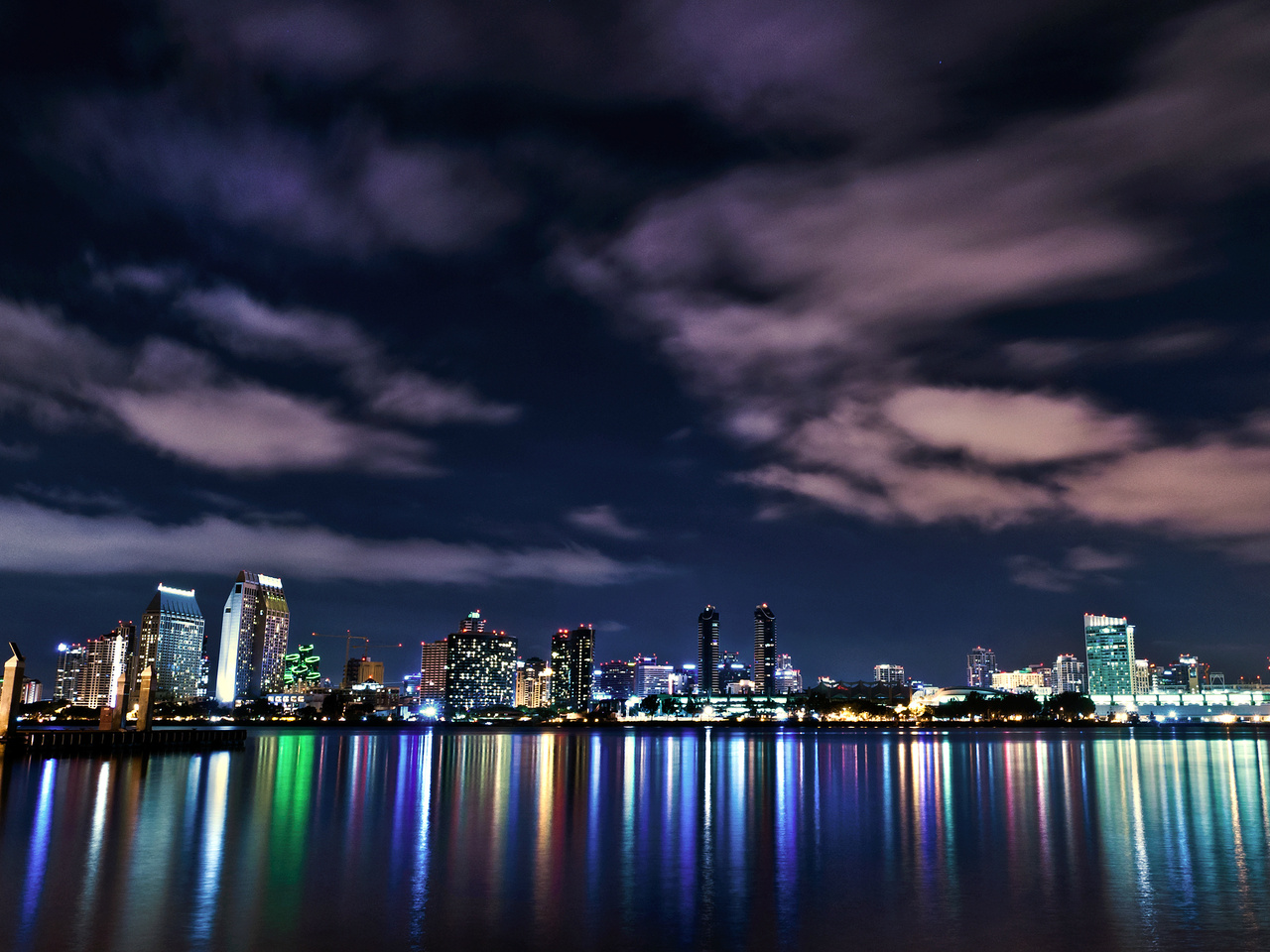 buildings, sky, night, california, usa, lights, san diego, downtown