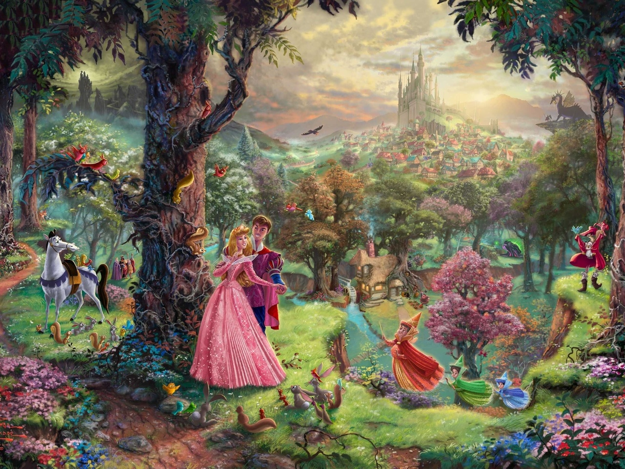 Sleeping beauty, animated film, walt disney, art, thomas kinkade, painting