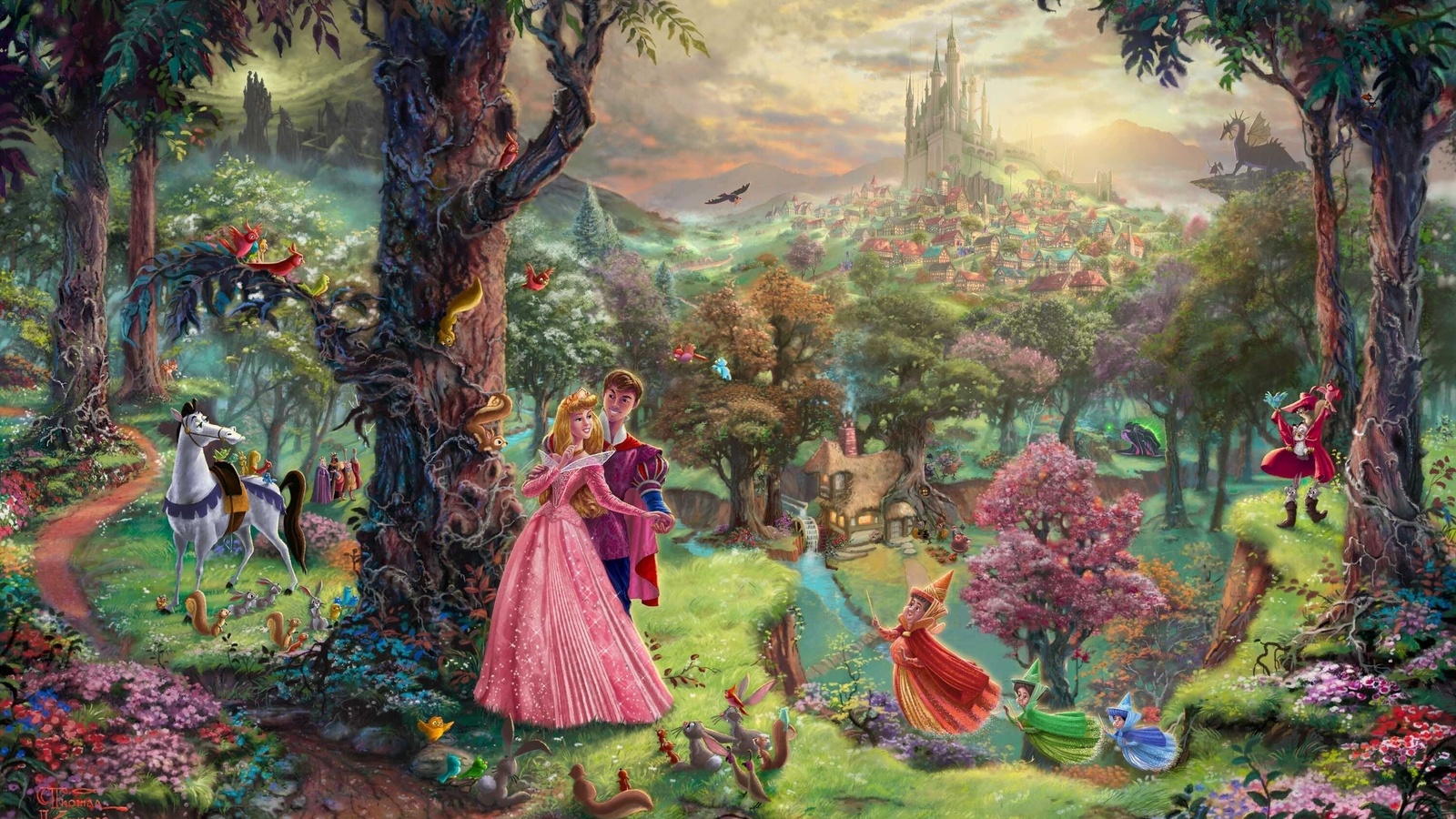 Sleeping beauty, animated film, walt disney, art, thomas kinkade, painting