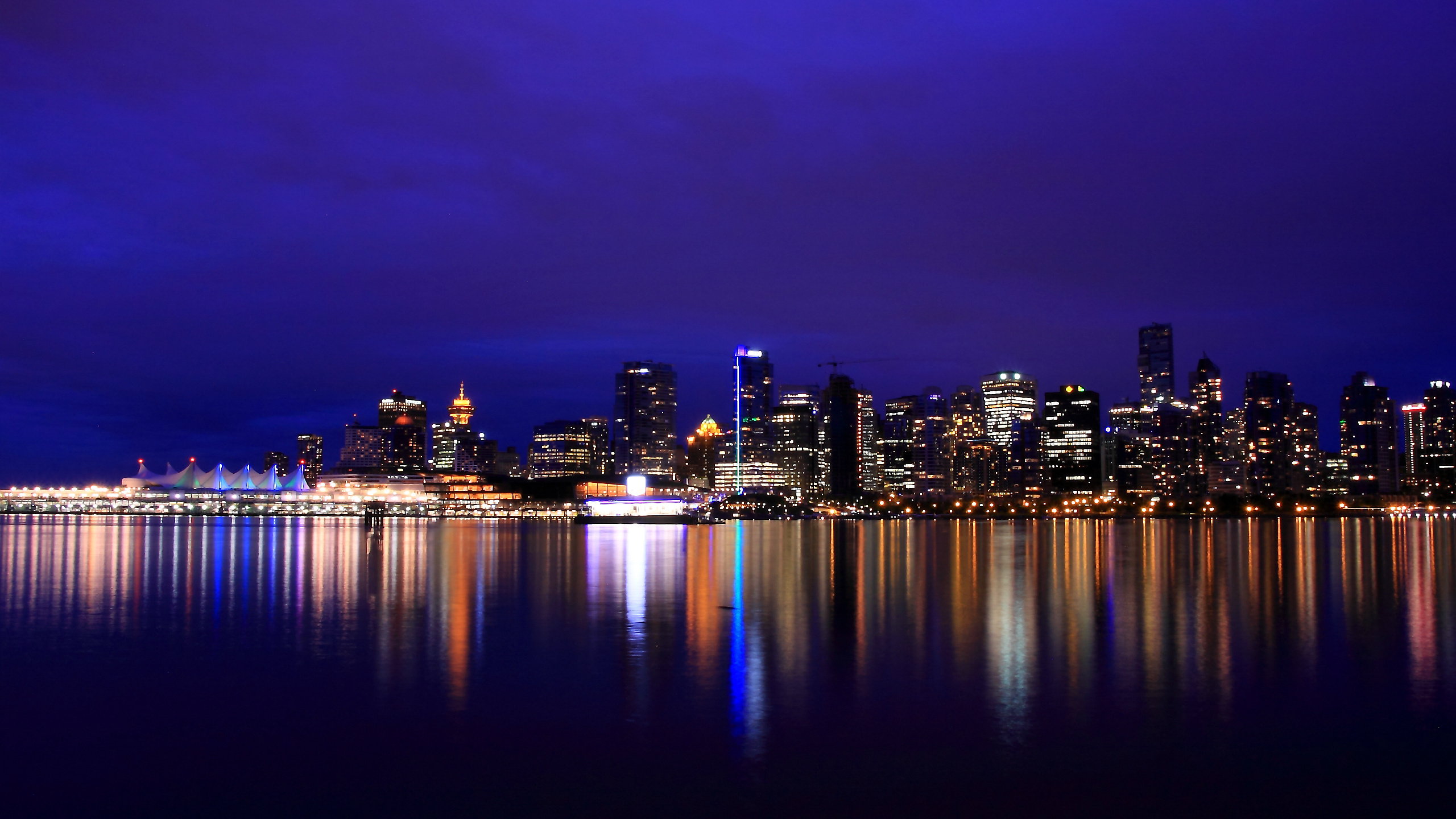 british columbia, lights, river, vancouver, night city, canada