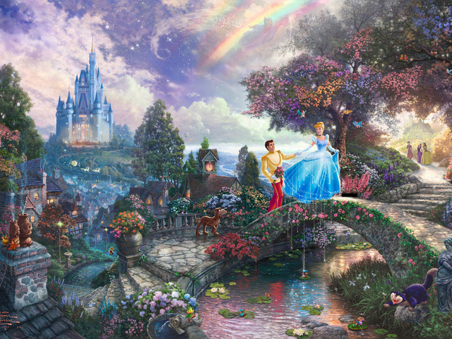 thomas kinkade, Cinderella wishes upon a dream, film, animated, painting, art, walt disney