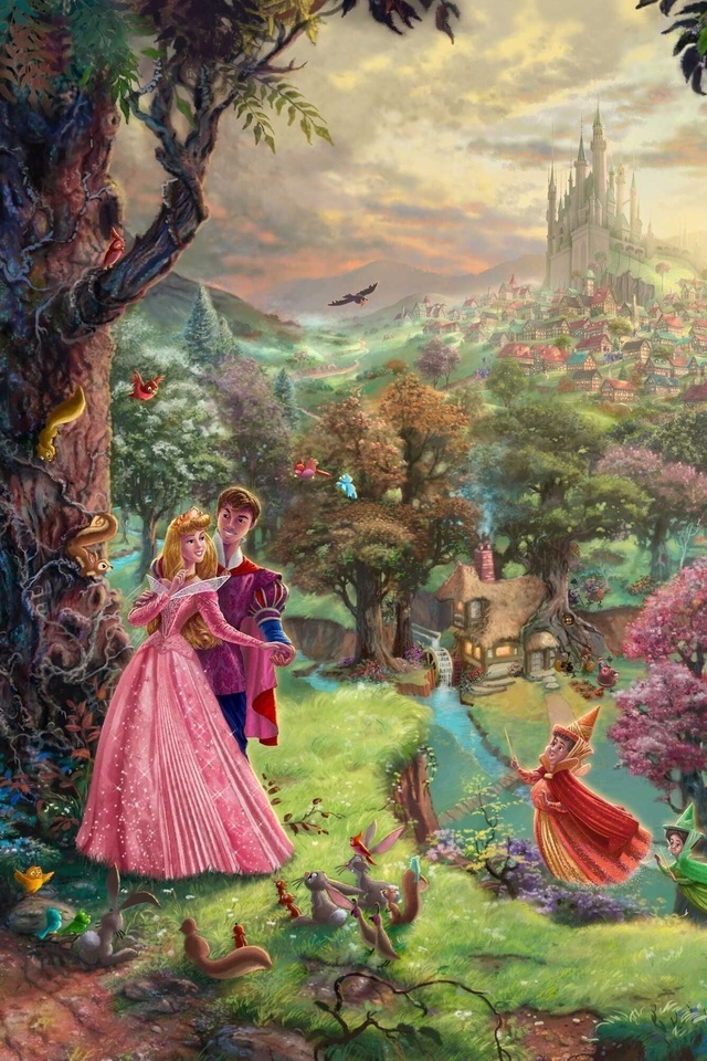 Sleeping beauty, animated film, walt disney, art, thomas kinkade, painting