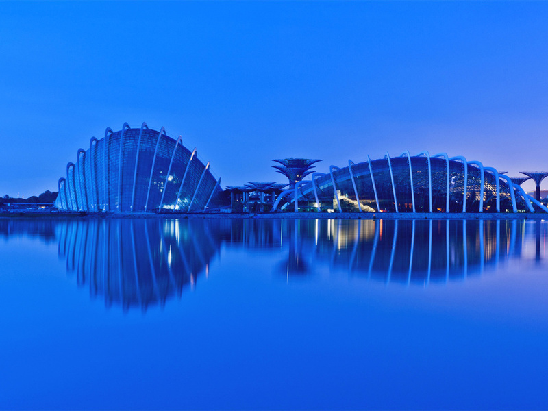 singapore, evening, reflection, gardens by the bay, malaysia