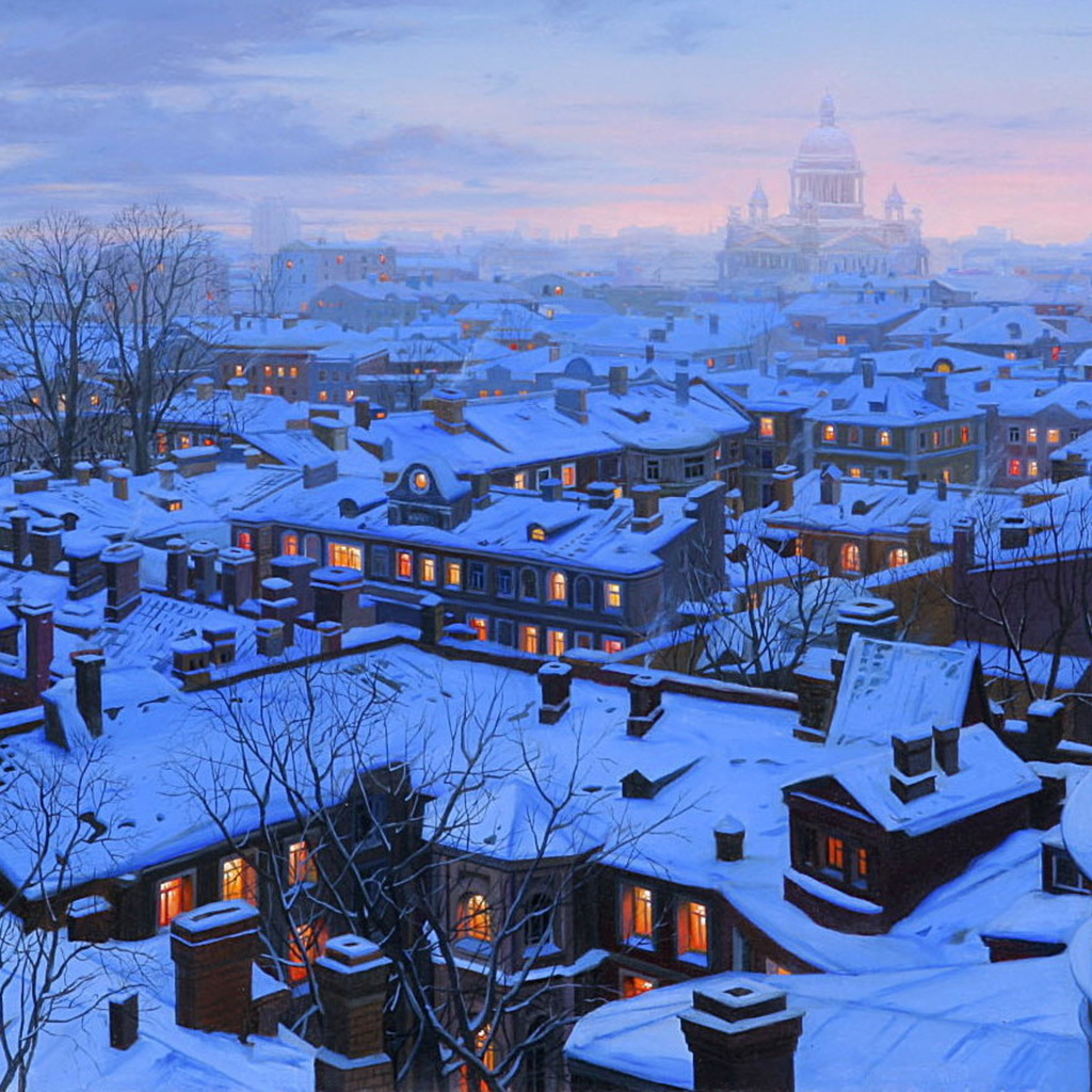 houses, st petersburg, st petersburg roofs, roofs, evening, Eugeny lushpin, snow, winter