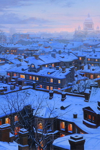 houses, st petersburg, st petersburg roofs, roofs, evening, Eugeny lushpin, snow, winter