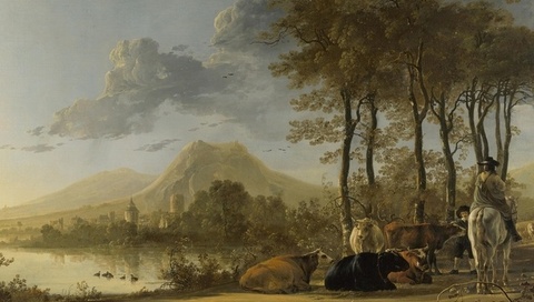 ,  , , river landscape with horseman and peasants
