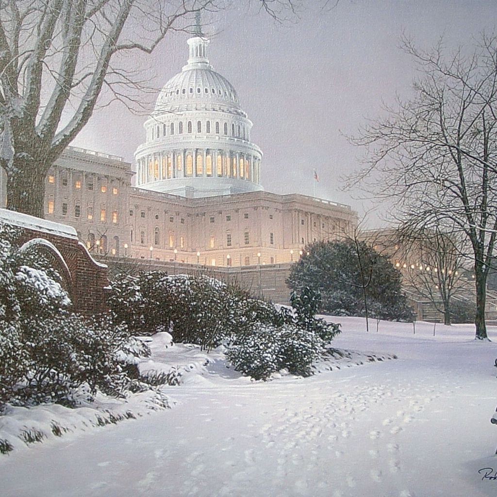 painting, park, Evening on the hill, meeting place, hill, evening, rod chase, united states capitol