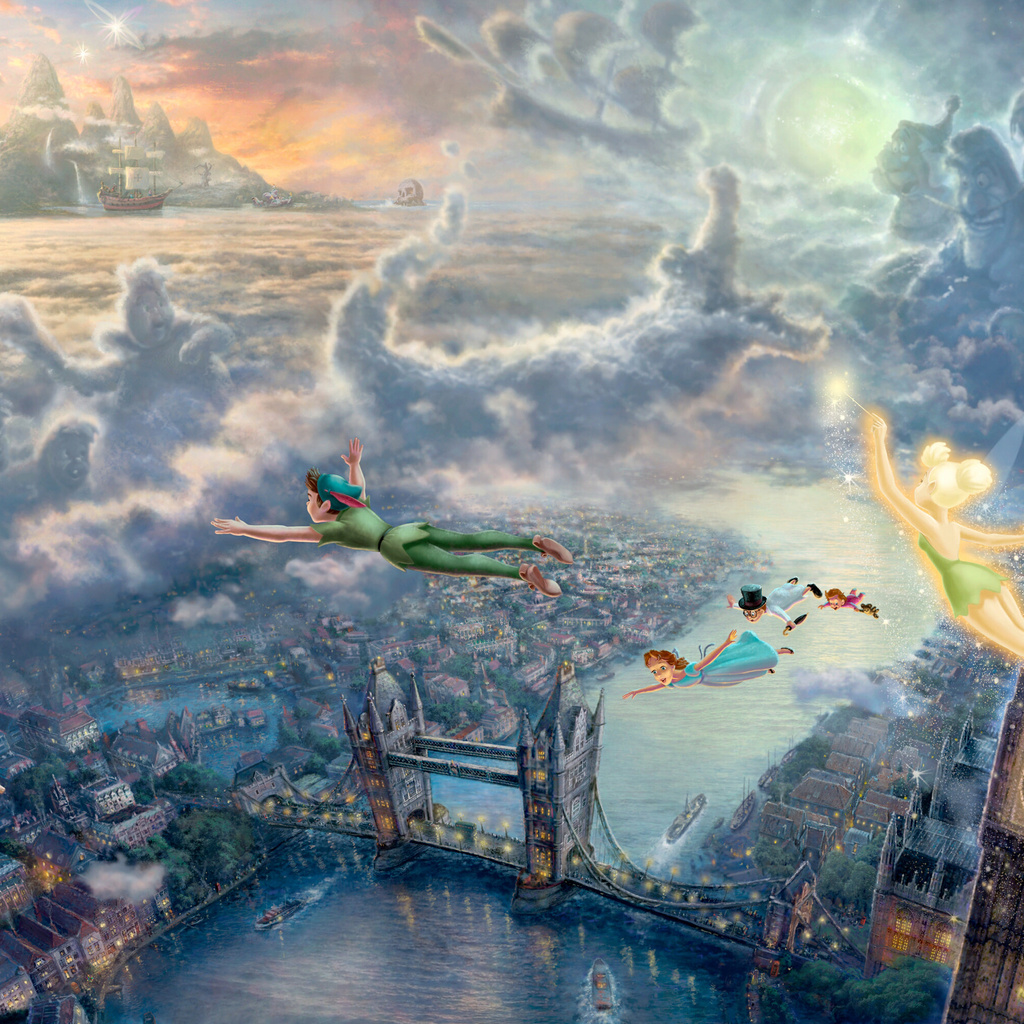 tinkerbell and peter pan fly to neverland, the disney dreams collection, Thomas kinkade