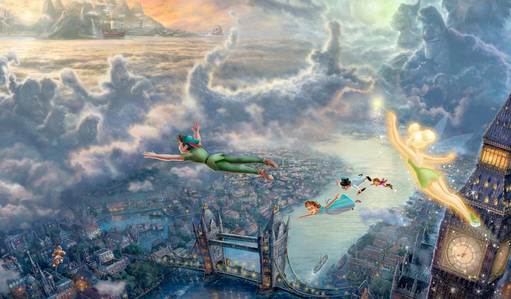 tinkerbell and peter pan fly to neverland, the disney dreams collection, Thomas kinkade