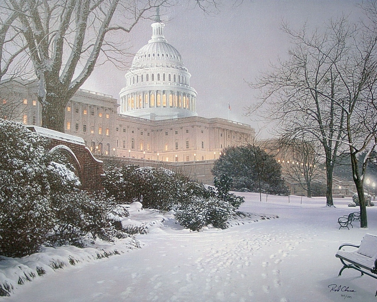 painting, park, Evening on the hill, meeting place, hill, evening, rod chase, united states capitol