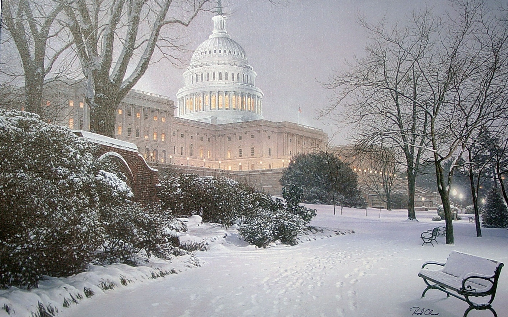 painting, park, Evening on the hill, meeting place, hill, evening, rod chase, united states capitol