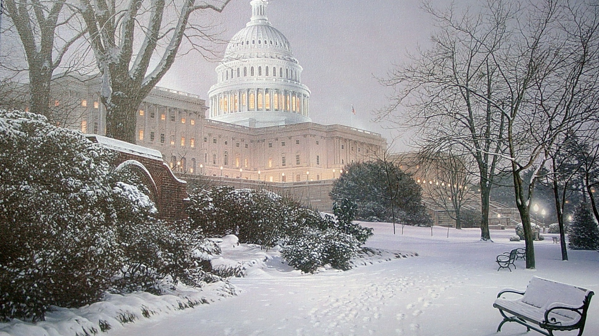 painting, park, Evening on the hill, meeting place, hill, evening, rod chase, united states capitol