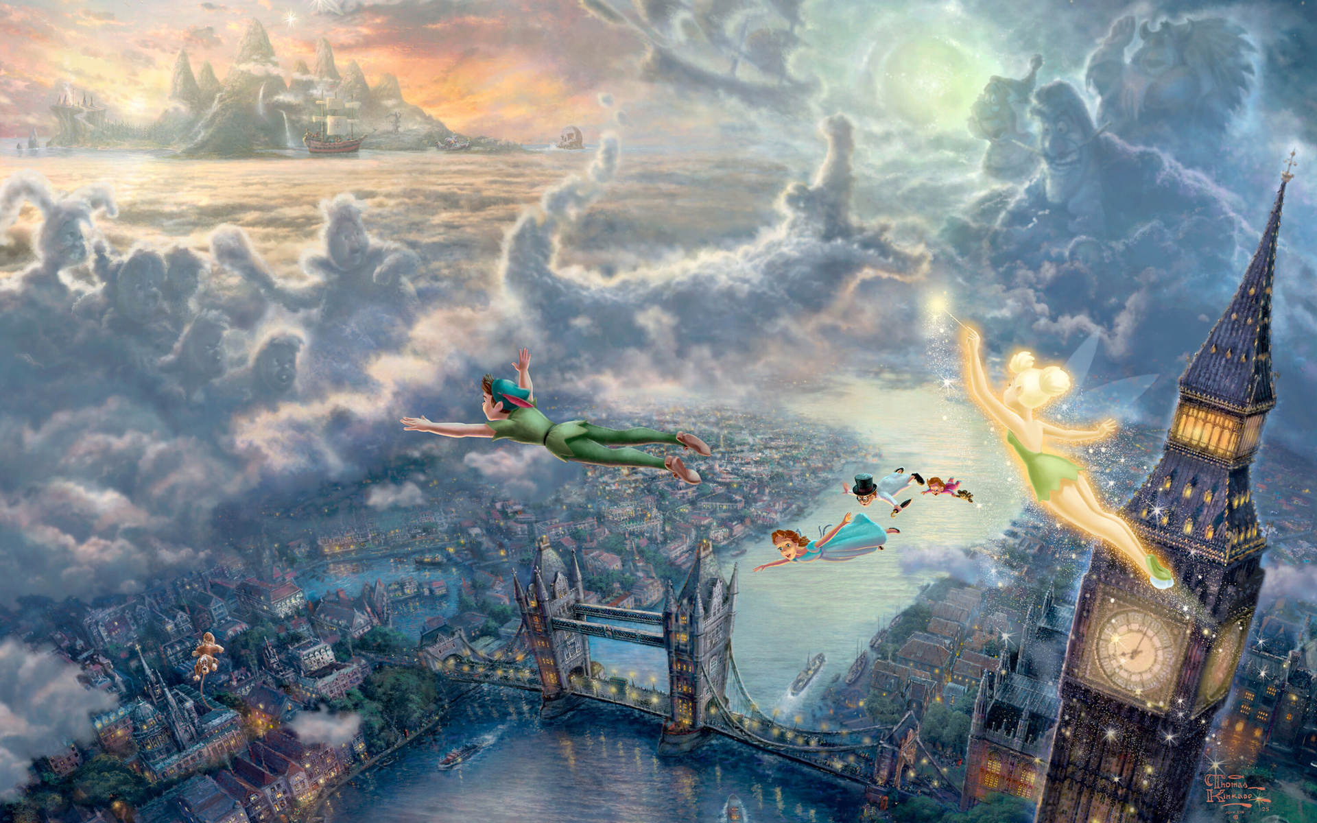 tinkerbell and peter pan fly to neverland, the disney dreams collection, Thomas kinkade