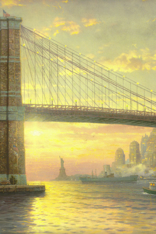 flag, thomas kinkade, city, painting, new york, bridge, usa, The spirit of new york