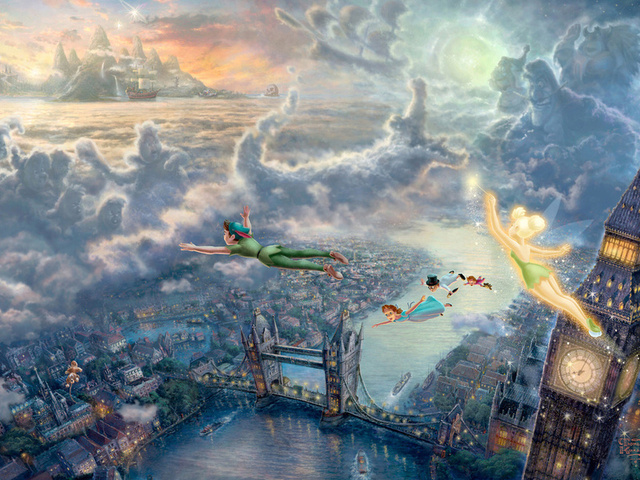 tinkerbell and peter pan fly to neverland, the disney dreams collection, Thomas kinkade