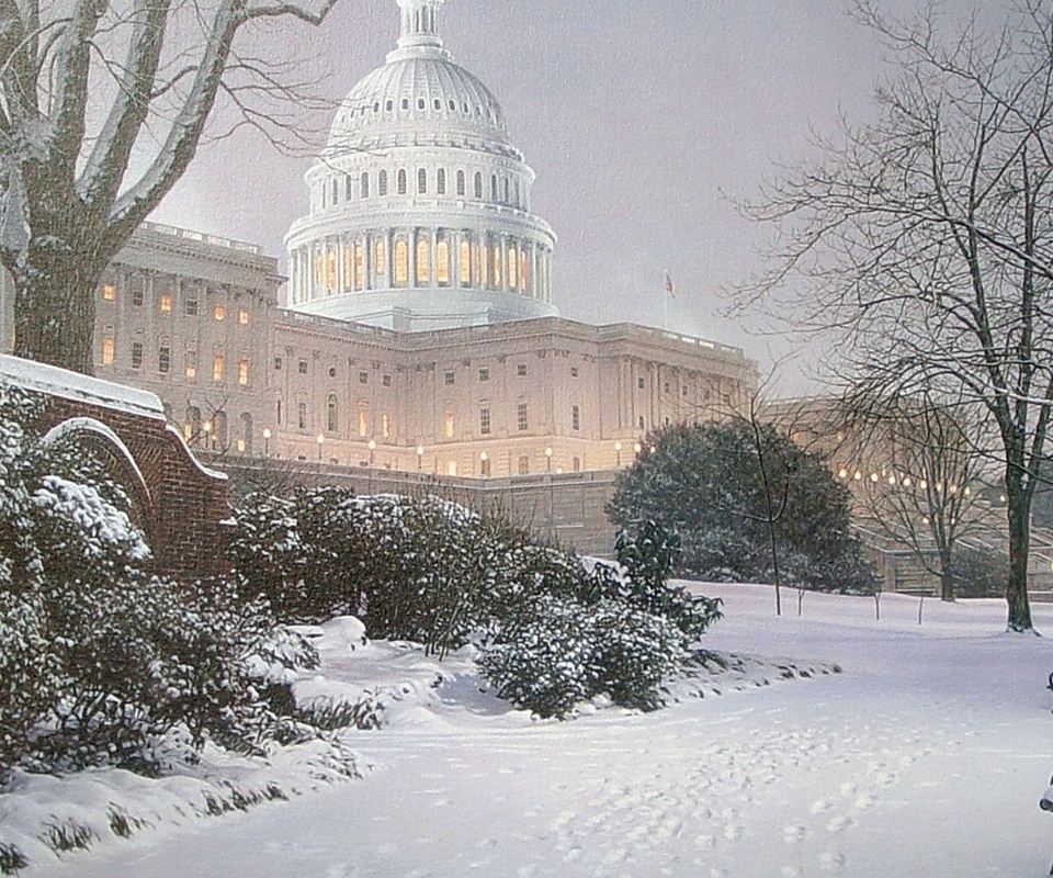 painting, park, Evening on the hill, meeting place, hill, evening, rod chase, united states capitol