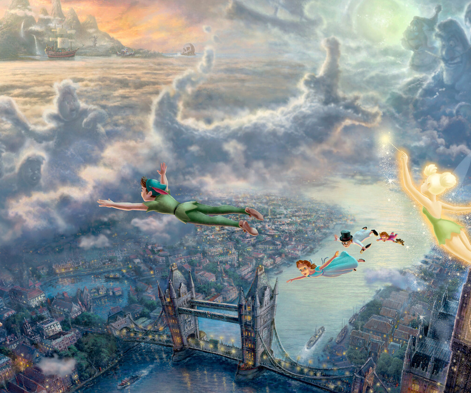 tinkerbell and peter pan fly to neverland, the disney dreams collection, Thomas kinkade