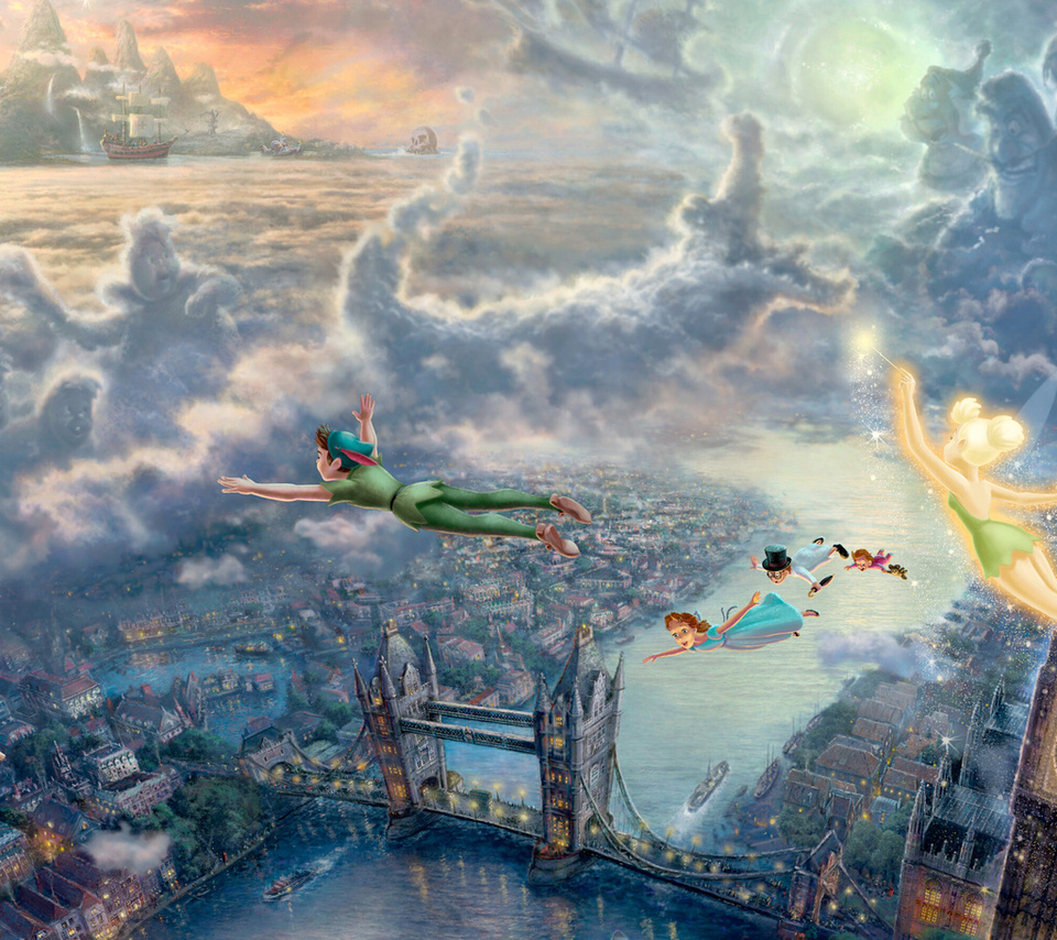 tinkerbell and peter pan fly to neverland, the disney dreams collection, Thomas kinkade