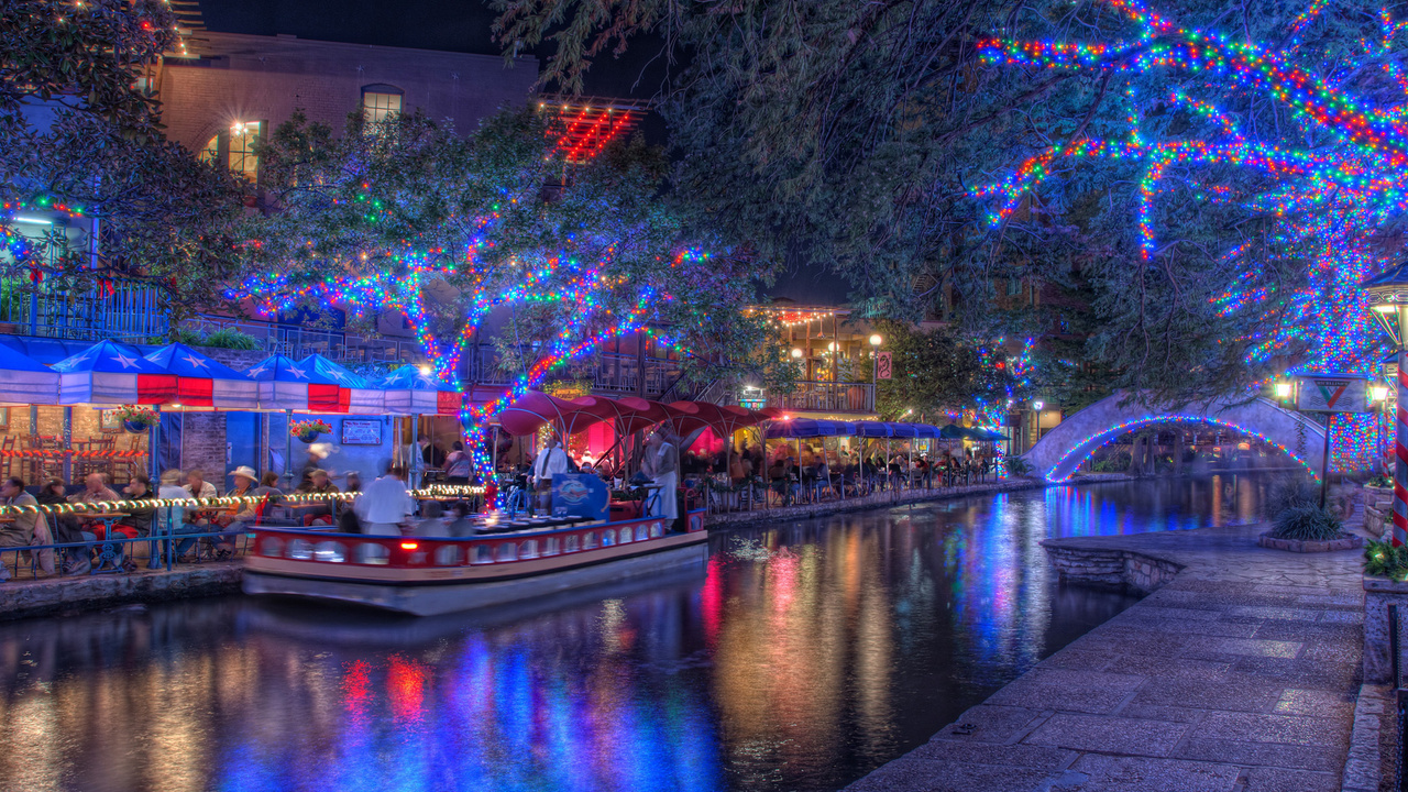 san antonio, night, christmas lights, holiday, texas