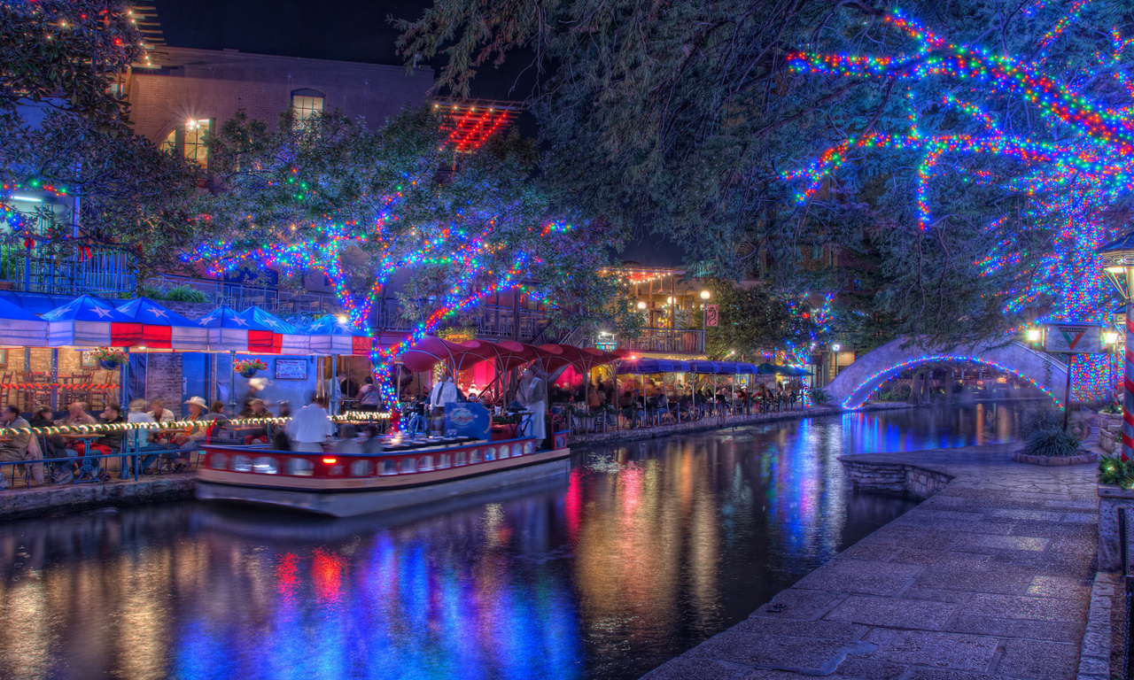 san antonio, night, christmas lights, holiday, texas