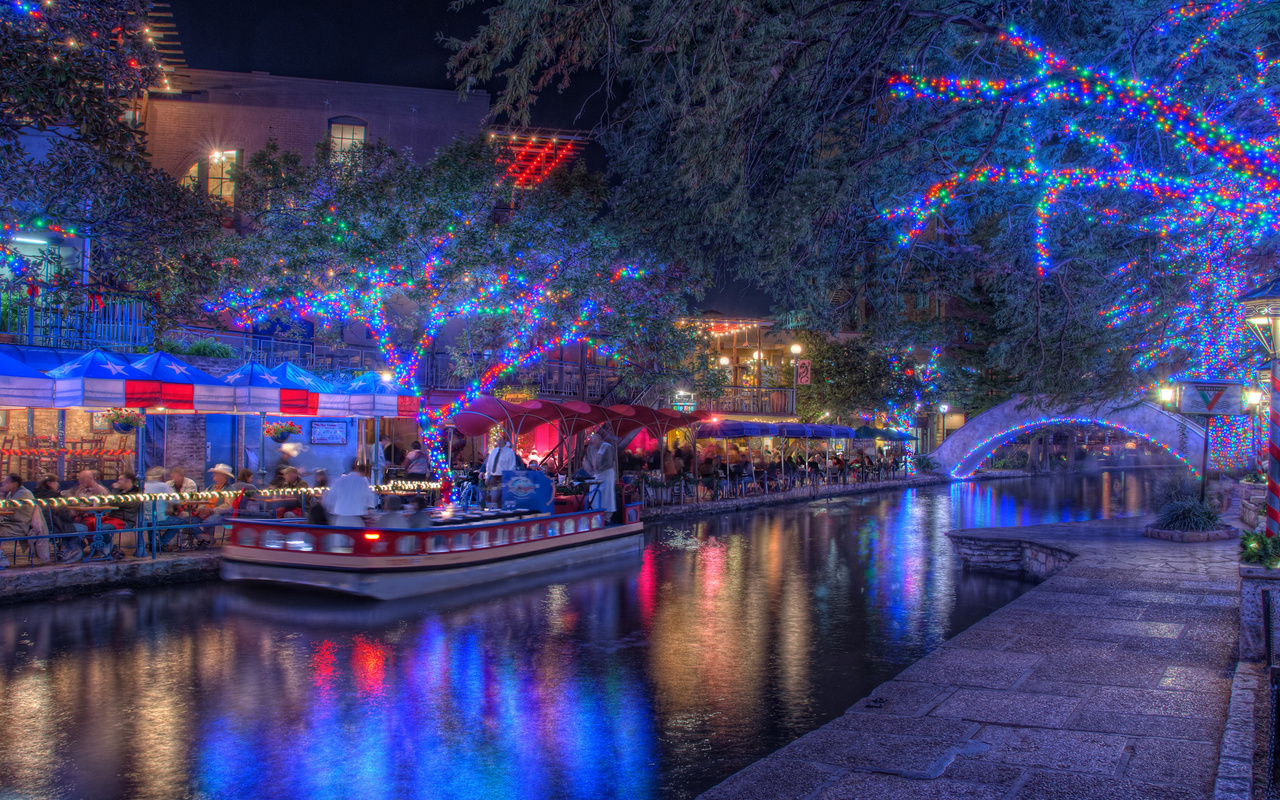 san antonio, night, christmas lights, holiday, texas