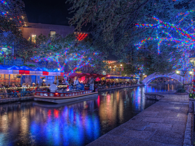 san antonio, night, christmas lights, holiday, texas