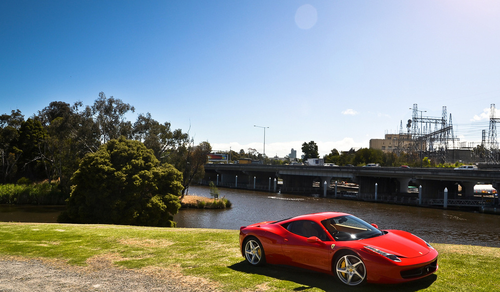 458 italia, ferrari, bridge, red, , trees, 