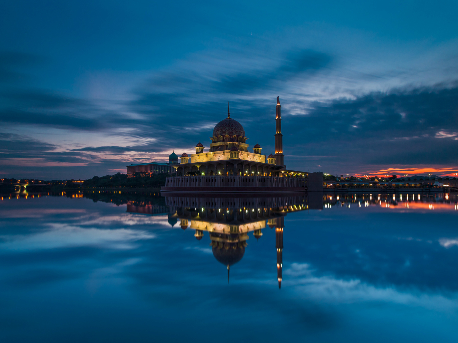 malaysia, strait, evening, putrajaya, sunset, sky, mosque, clouds