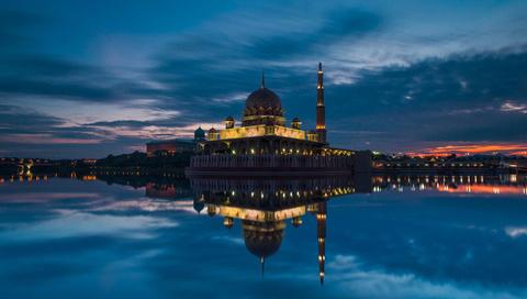 malaysia, strait, evening, putrajaya, sunset, sky, mosque, clouds