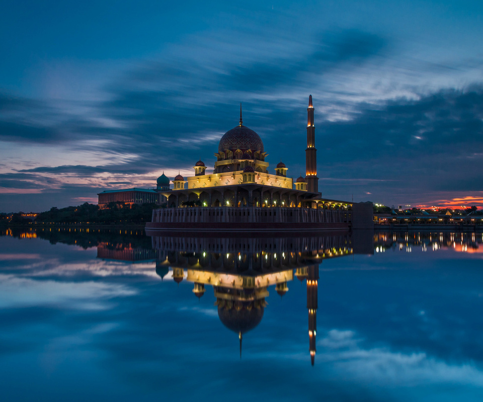 malaysia, strait, evening, putrajaya, sunset, sky, mosque, clouds