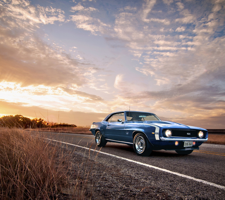 camaro, chevrolet, american, 1969, ss, blue, classic