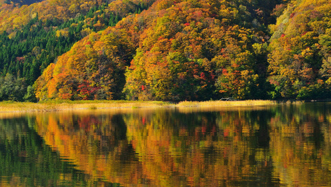 lake akimoto, , autumn,  , fukushima, , Japan