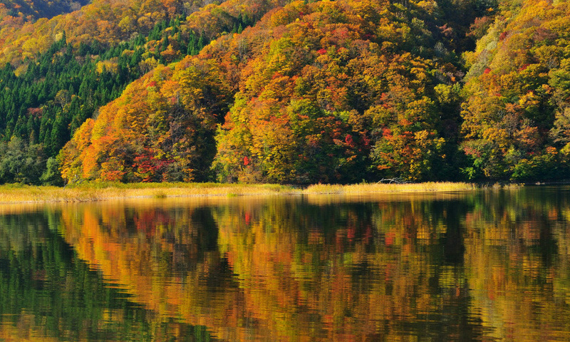 lake akimoto, , autumn,  , fukushima, , Japan