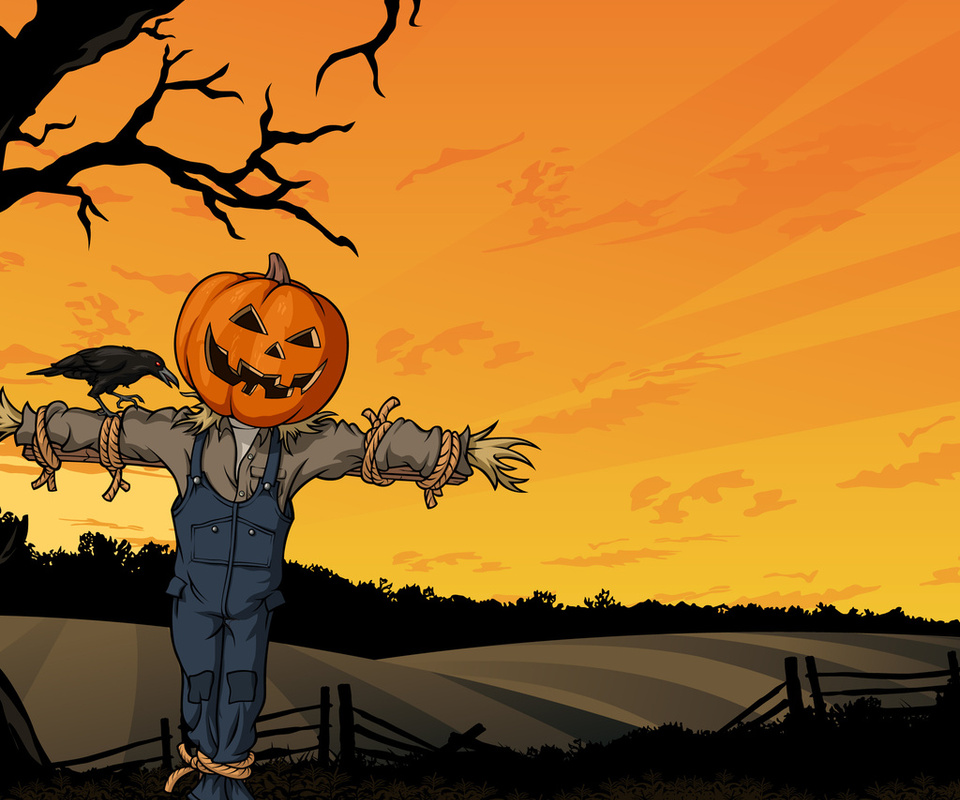 crow, creepy, horror, tree, Halloween, pumpkin, field, fright, , scarecrow