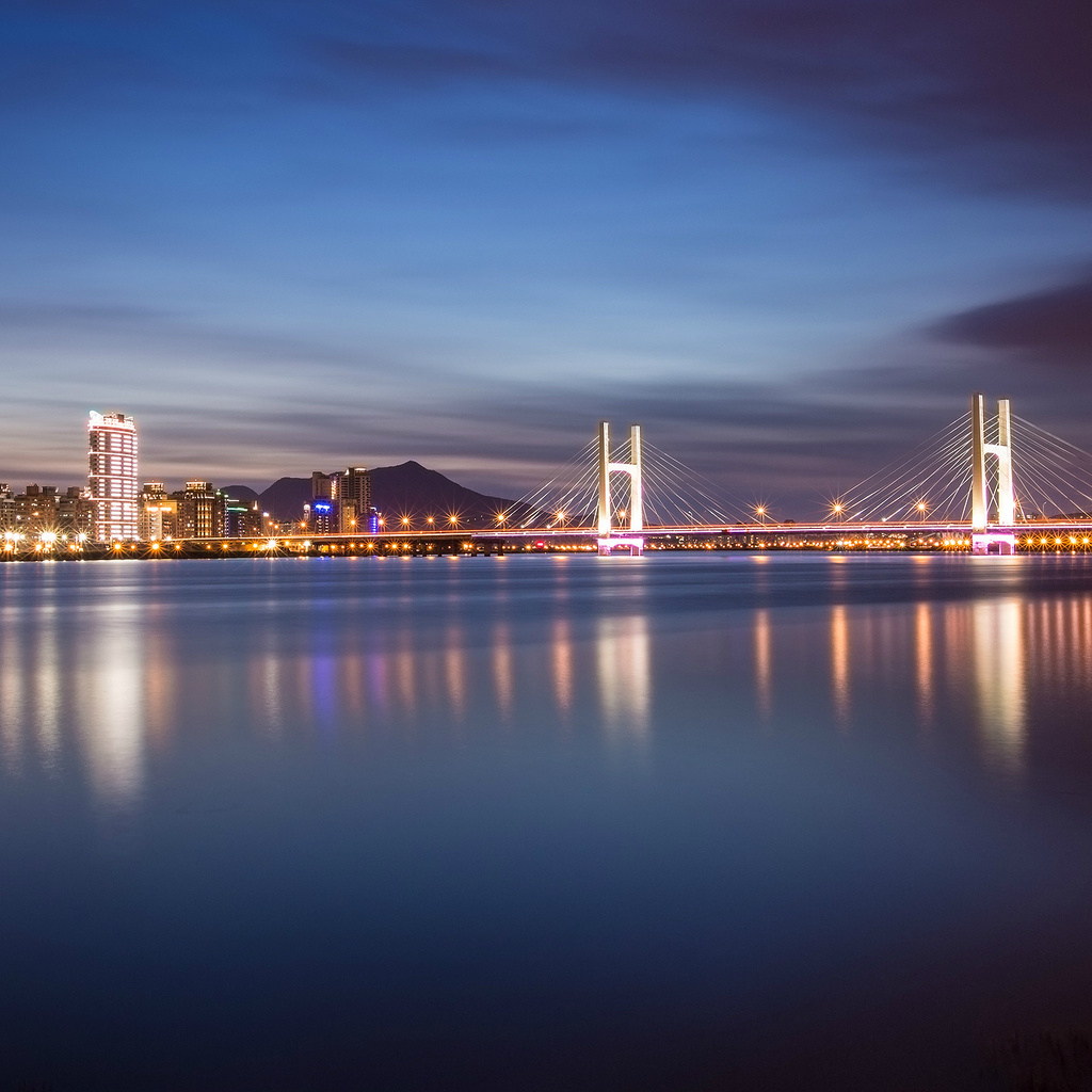 taipei, bridge, China, , , river, lights, night, taiwan, reflection, city