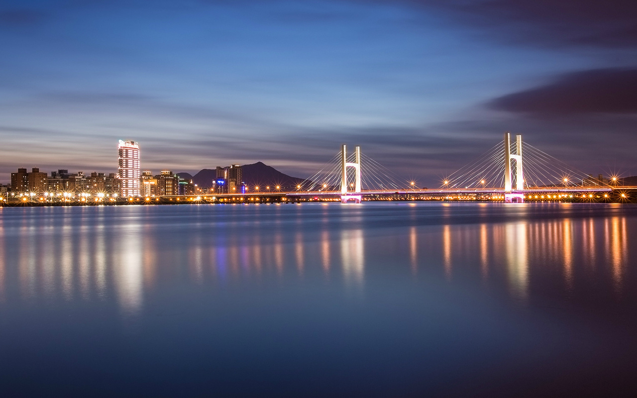 taipei, bridge, China, , , river, lights, night, taiwan, reflection, city