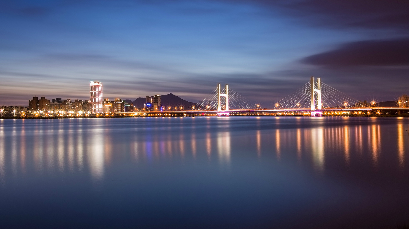 taipei, bridge, China, , , river, lights, night, taiwan, reflection, city