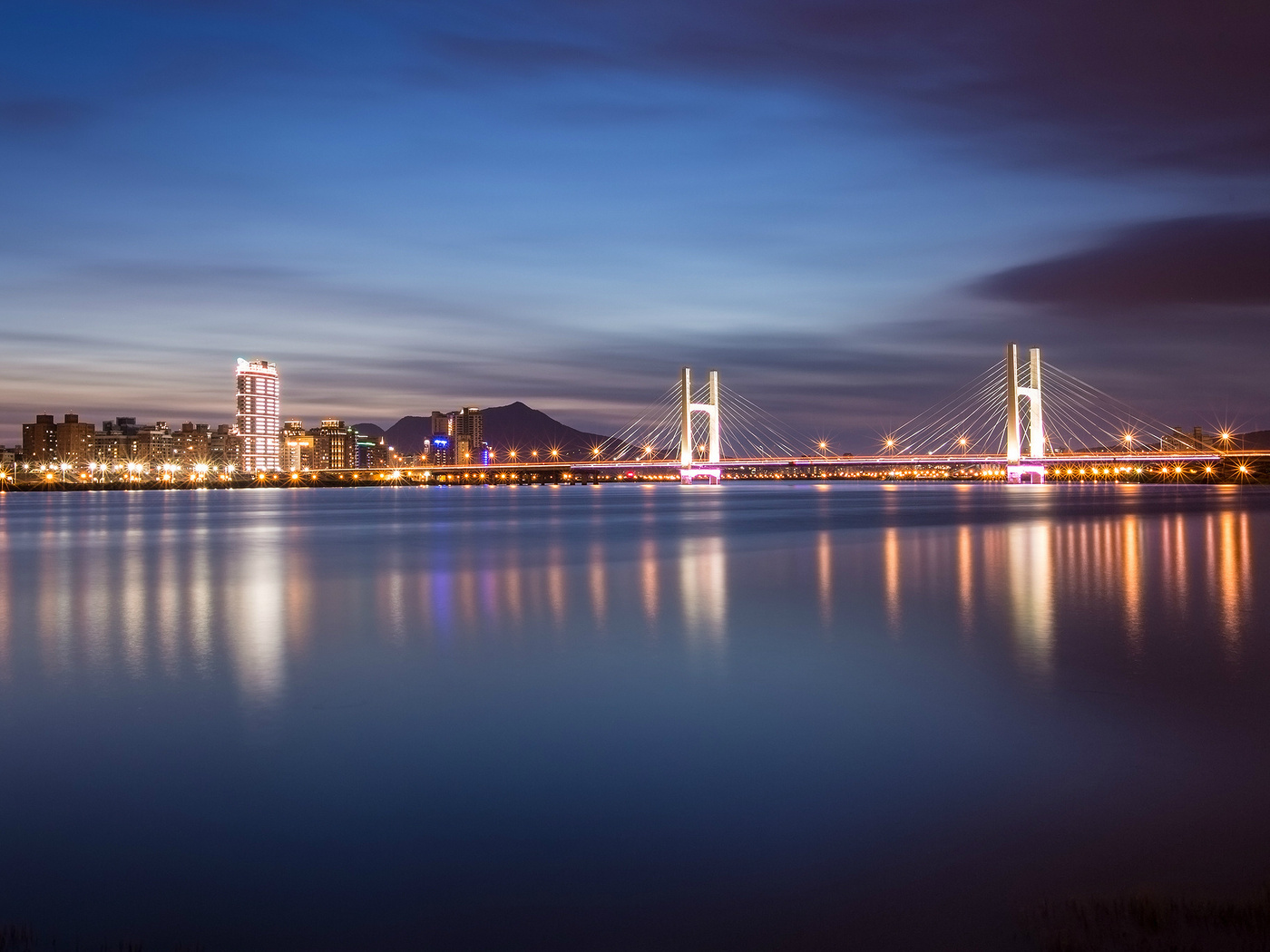 taipei, bridge, China, , , river, lights, night, taiwan, reflection, city