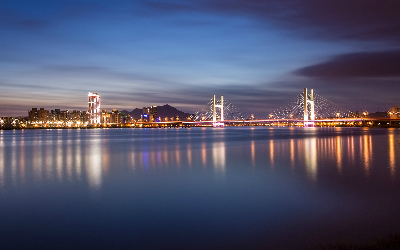 taipei, bridge, China, , , river, lights, night, taiwan, reflection, city