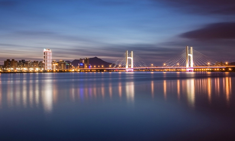 taipei, bridge, China, , , river, lights, night, taiwan, reflection, city